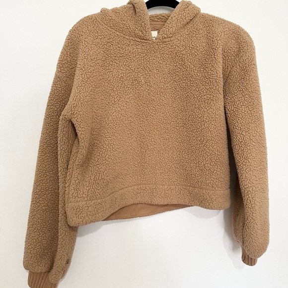 Abercrombie & Fitch soft A.F collection brown Sherpa cropped hoodie size XS - Picture 1 of 4